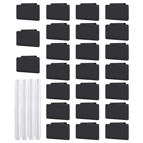 コンテナ用パントリーラベル - 4つのチョークマーカーが付いた取り外し可能なバスケットラベル |ビンバスケットクリップタグ、家庭用キッチンバスルーム整理用の多用途引き出し収納ラベル