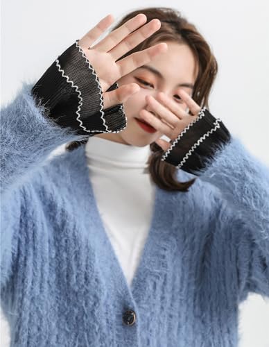 Image of Chiffon Wrist Cuffs for Women, Ruffled Pleated Fake Sleeves Elastic Detachable Hand Cuffs for Sweater Blouse Coat