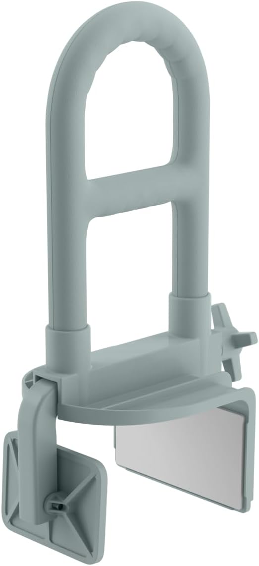 Medline Clamp-On Bathtub Grab Bar, Fits Tub Walls 2.75–6.25 in Wide | 250 lb Capacity, Tool-Free Installation, Rubber-Padded Grip, Built-In Microban Protection, Light Gray