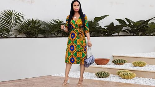 Image of Womens Plus Size Summer Dresses Sexy V Neck Midi Dress Faux Wrap Dress 3 /4 Sleeve Boho Casual Floral A-Line Skirts