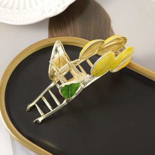 Image of Diversa Rhinestone Golden Claw Clip, Embellished Korean Clutcher, Non- Slip Metal Claw Clip for Girls, Fancy Clutcher for Women, Pack of 1 (Lemon)