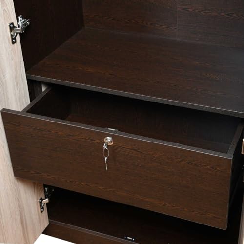 Image of Nilkamal Willy 4 Door Wooden Wardrobe Without Mirror for Bedroom | Almirah with 12 Shelves, 1 Hanging Rod, 1 Lockable Drawer | Clothes Cupboard | Engineered Wood | Wenge & Sonoma Oak