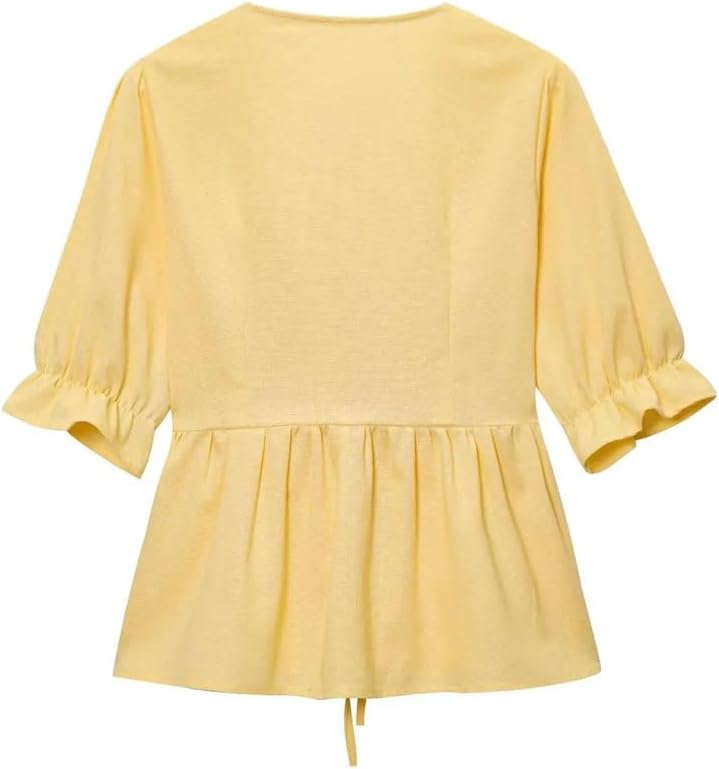 Women's Elegant Skirt Set Lace-Up Puff Sleeve Shirt Summer Party Set