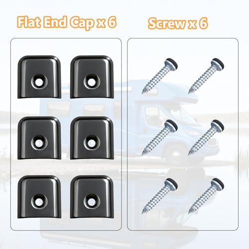 Image of 6 Pack Aluminum RV Bumper end Cap for RV Camper Trailer Vinyl Trim Molding 1 inch with Screws (Black)