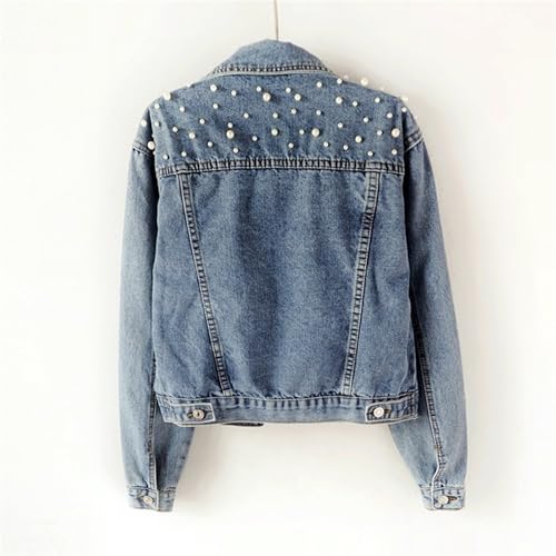 Women Oversized Denim Jacket Embroidered Pearls Beading Jeans Coat Jean Jacket Women 2025 Y2K Trendy Clothes2