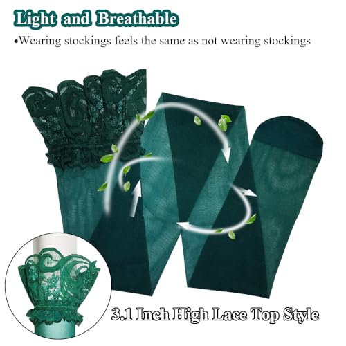 Image of Thigh High Stockings Lace Top, Women's Semi Sheer Sexy Stay Up Halloween Lingerie Thigh High Stockings