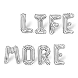 Lurevian “Life More” Silver Foil Letter Balloons,Phrase Decoration for Birthday & Milestone Parties