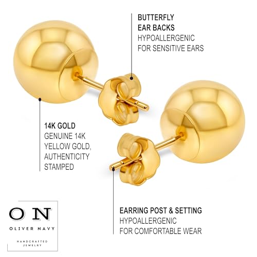 Oliver & Navy 14k Gold Ball Earrings Gold Stud Earrings For Women Hypoallergenic Earrings Gold Earrings For Women (3mm-8mm)2