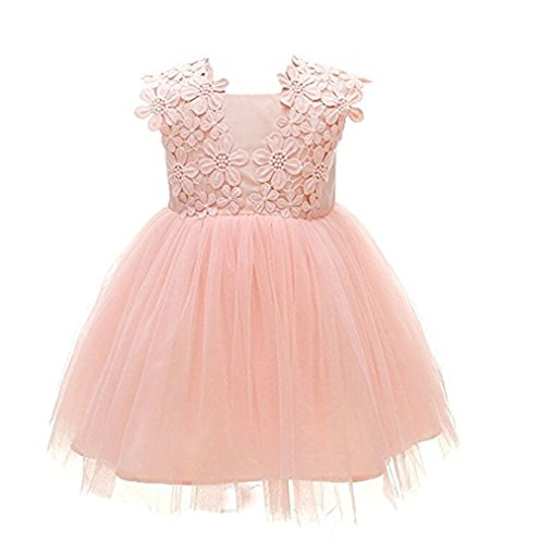 EsTong Baby Girls Dress Christening Baptism Gowns Flower Party Formal Dress Pink 12M
