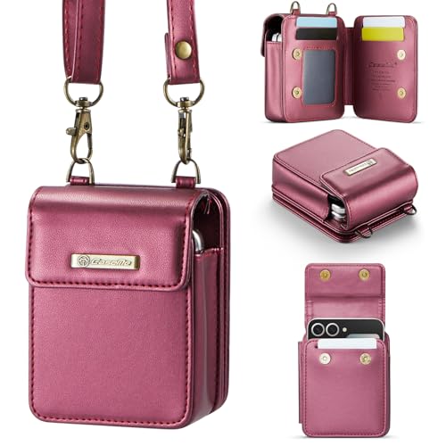 Portefeuille pochette pour Samsung Z Flip et Motorola Razr avec bandoulière et blocage RFID rouge