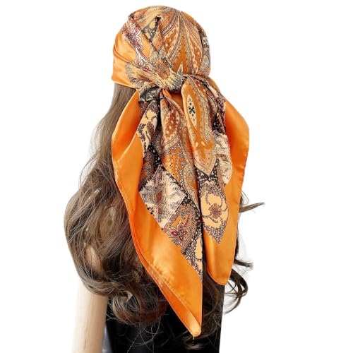 Hexchasty Large Square Head Satin Scarf Silk Feeling Hair Scarf 35 Head Scarves Bandana for Women Headscarfs for Womens Hair Orange