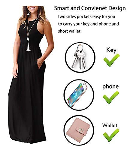 GRECERELLE Women's Round Neck Sleeveless A-line Casual Maxi Dresses with Pockets Black-Medium