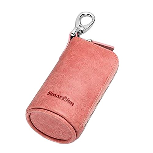 Blancho Pure Color Leather Key Case Key Chain Bag Zipper Case Wallet Car Key Holder, Pink