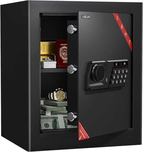 家庭用金庫 テンキー式 セキュリティーボックス 業務用 店舗用 会社用 ホテル用 保管庫 A4ファイル対応 警報アラーム付き Type-C緊急給電機能搭載 盗難防止 防犯金庫 緊急キー付き 壁・床に固定可 日本語取扱説明書付き (47.0L)