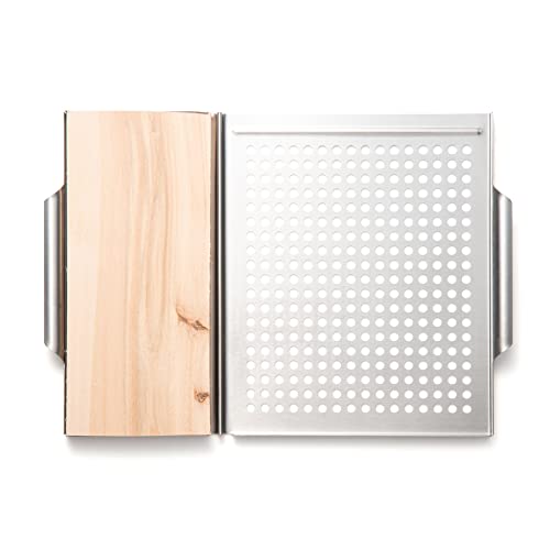image for Outset 76502 Cedar Plank Holder and Grill Grid, Silver