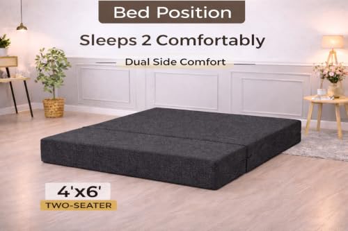 Image of Coirfit (4-in-1 Two Seater Sofa Cum Bed (1 Year Warranty) with 2 Free Cushions | Folding Sofa, Bed, Lounger, Diwan | Removable Washable Cover | Compact & Lightweight -Dark Grey 4x6 Feet