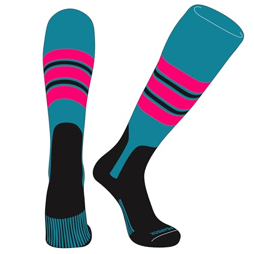 PEAR SOX OTC Baseball Softball Stirrup Socks (E, 7in) Marlin Teal, Hot Pink, Black (M)