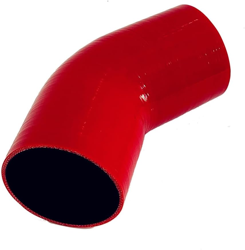 4” (102mm) ID 45 Degree Silicone Coupler, 5” (125mm) Long Leg for Turbo Intake, 4-Ply Reinforced Hose with 2 T-Bolt Clamps, Red