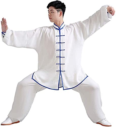 SUNMME Ropa de Tai Chi para Mujer y Hombre, Traje de Qi Gong, Uniforme de Artes Marciales, Ropa de Entrenamiento de Taekwondo Unisex, Blanco, pequeño (Azul L)