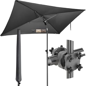 4smile Sonnenschirm Balkon SunnyShade 3-in-1 SET in Anthrazit - UPF 50+ Sonnenschirm rechteckig 200 x 125 cm + Sonnenschirmhalter Balkongeländer + Sonnenschirmhülle