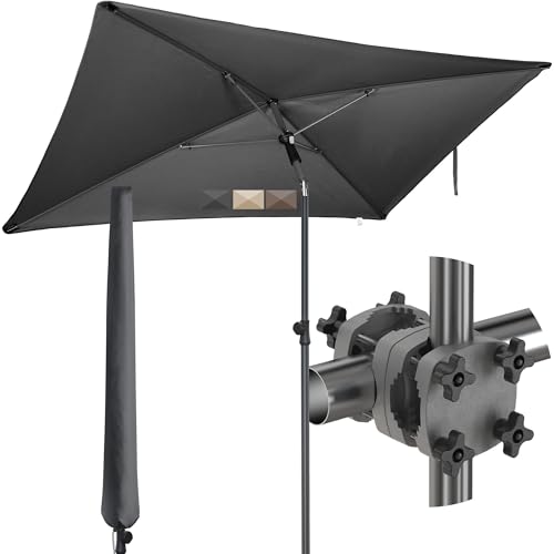 4smile Sonnenschirm Balkon SunnyShade 3-in-1 SET in Anthrazit - UPF 50+ Sonnenschirm rechteckig 200 x 125 cm + Sonnenschirmhalter Balkongeländer + Sonnenschirmhülle
