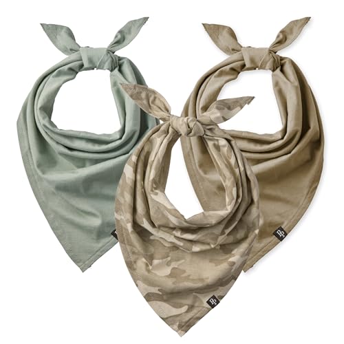 Pet Passion Bandit - THE PET Bandana 100% Organic Cotton Pet Bandanas Clothes for Small, Medium, Large Dogs​​, 3-Pack Sage Camo, Medium/X-Large