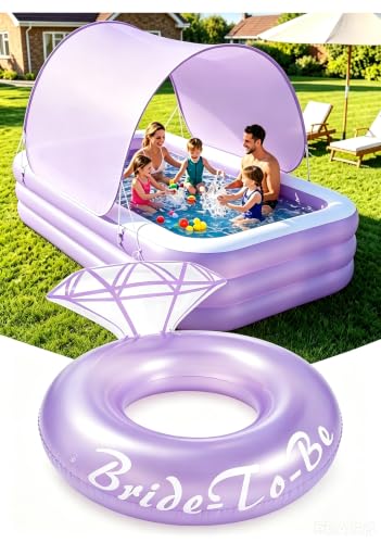 Image of MoKo Inflatable Swimming Pool with Canopy, Large Blow Up Pool with Shade for Adults Kids Kiddie Toddler, 102 inch x 65 inch x 23 inch Diamond Pool Floaties for Bride, Purple