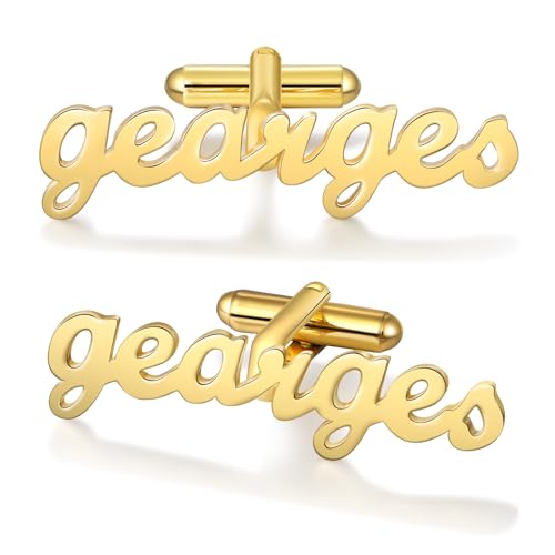 LoraPetid Personalized Name Cufflinks for Men Set Custom Gold & Silver Mens Cuff Links Engraved Initial Name Cufflinks for Men Groomsmen Customized Gifts for Men (Style 1), Middle