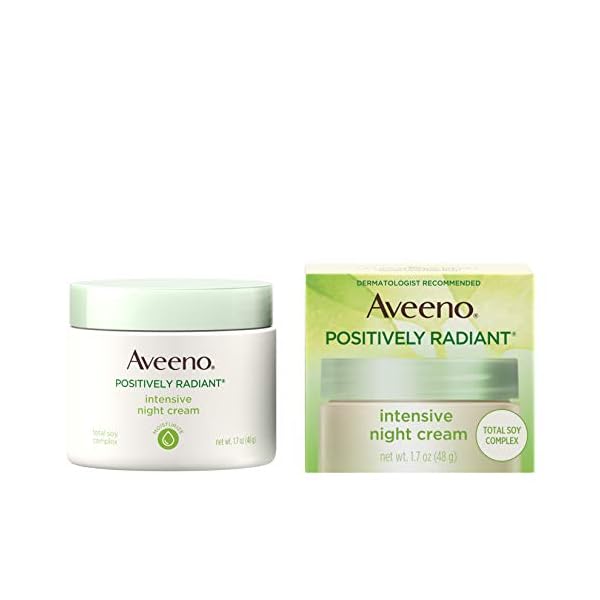 Aveeno-Positively-Radiant-Intensive-Moisturizing-Face-Neck-Night-Cream-for-Tone-Texture-Total-Soy-Complex-Vitamin-B3-Oil-Free-Hypoallergenic-17-oz Aveeno Positively Radiant Moisturizing Face & Neck Night Cream with Tone Correcting Soy & Niacinamide, Night Cream Targets Dull Skin & Evens Skin Tone & Texture, Hypoallergenic, 1.7 oz