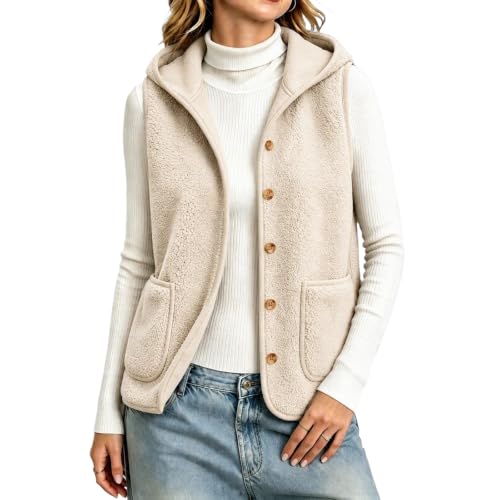 Hooded Vest Women Fleece Button Up Sleeveless Cardigan Jackets with Pockets - image 1