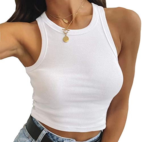 Artfish Women Casual Basic Sleeveless High Neck Rib-Knit Y2k Crop Tank Top2