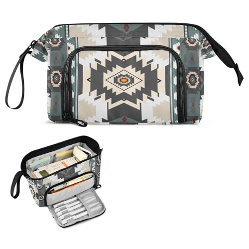 Image of Aztec Navajo Large Capacity Pencil Case Pen Bag Pencil Pouch, Kids Printed Pencil Case with Handle Canvas Zipper Pen Pouch for School Office College Ideal Start Graduation Gifts
