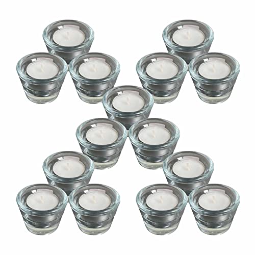 LUXENTU Teelicht-Set 4fire, 15 Teelichthalter & 15 Teelichter, Tischlichthalter aus Glas, Kerzenhalter für Teelichte und Stabkerzen, ø 6 cm, 15er Pack Cover
