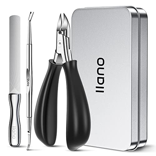 Professional Thick Toenail Clippers, Llano Upgraded Built-In Hidden Spring, Podiatrist Ingrown Toenail Nippers Washable Stainless Steel Curved, With Cuticle Pusher And Nail File For Men Women Seniors #TOP2