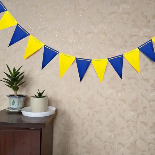 Image of Blue and Yellow Pennant Banner 3 Pack Paper Triangle Flag Hanging for Wedding Birthday Gender Reveal Baby Shower Halloween Family Party Decoration（36pcs Triangle Flag）