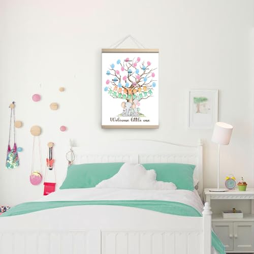 Image of QZCYU Gender Reveal Gifts Idea Party Fingerprint Decorations - Elephant Theme Canvas Decor - Woodland Baby Shower Guest Book (12x15in)