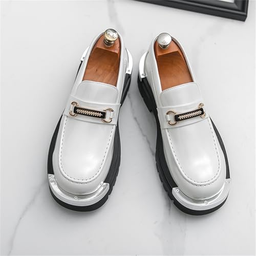 Men's Patent Leather Slip-On Tassels Platform Dress Loafers with Metal Decoration Round Toe Non-Slip Lug Sole Shoes for Business Work Daily Formal Party4