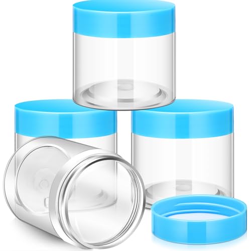 Image of Patelai 4 Pieces Round Wide-mouth Leak Proof Plastic Container Jars with Lids for Travel Storage Makeup Beauty Products Face Creams Oils Salves Ointments DIY Making(8 Ounce,Blue)