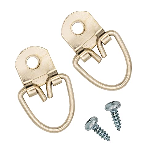 Image of 1-3 /16 inch x 5 /8 inch Zinc-Plated Heavy Duty D Ring Picture Hanger - Pack of 10 with Screws for Picture Frames & Mirrors