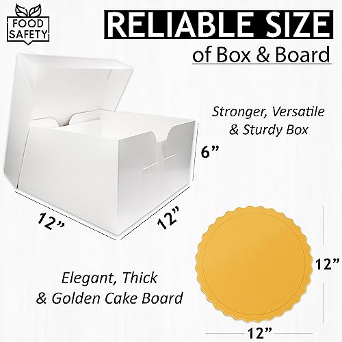 Cake Box 12 Inch Pack of 10, Includes 10 White Cake Boxes with Removable Lids and 10 Golden Cake Boards - Image 4