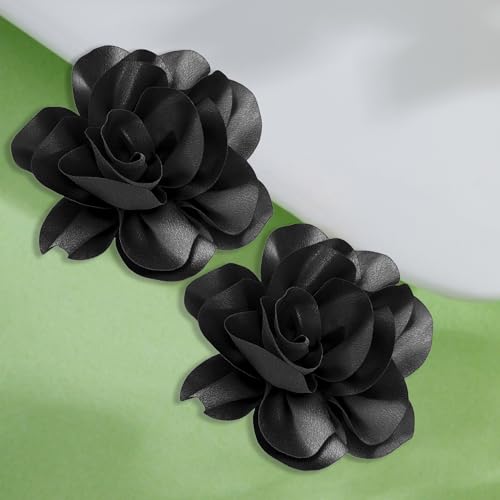 Image of 2Pcs 5in Dainty Satin Fabric Flower Brooch Extra Large Rose Camellia Flower Brooches Lapel Pins for Women Wedding Party Dance Banquet Clothes Jewelry Accessories