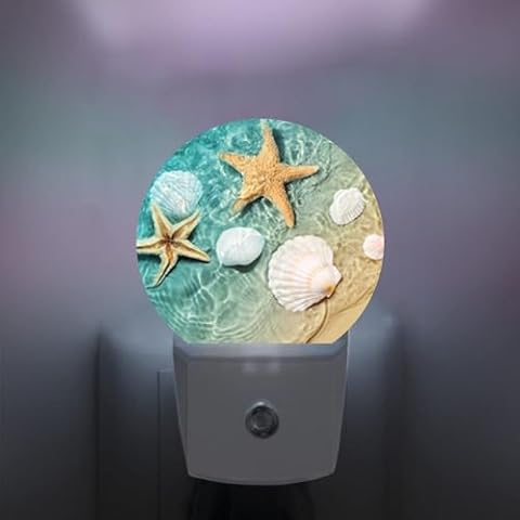 Caifujiqi Starfish and Sea Plug-in Night Light Dusk to Dawn Smart Sensor White Led Nightlight for Bedroom Bathroom Kitchen Hallway Stairs Hallway Energy Efficient Decor Desk Lamp Cover