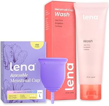 Lena Menstrual Cup Large & Lena Wash Set | Reusable Silicone Period Cup with Gentle pH-Balanced Cleanser for Menstrual Cups, Beginner-Friendly Starter Kit