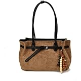 [Daklpiw] 女性用スエードトートバッグ ビンテージ風ホーボーショルダーバッグ フェイクスエードハンドルトレンドデザイナーズハンドバッグ 秋のパース (カーキ)