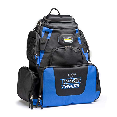 Vexan Fishing Removable LED Lighted Tackle Box Backpack with 4 3600 Trays Large Tackle Bag Storage and 4 Tackle Box (Black and Blue) - Thumbnail 2