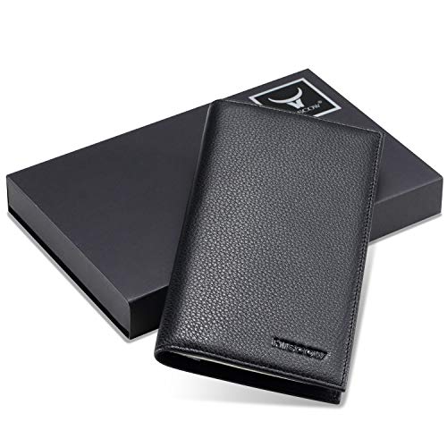 Image of HISCOW Soft Leather Checkbook Cover & Card Holder with Divider - Italian Calfskin (Pebbled Black)