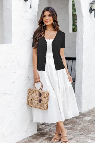 Image of Arach&Cloz Women's Wool Blend Short Sleeve Lightweight Cardigan Business Casual Summer Sweaters Tops