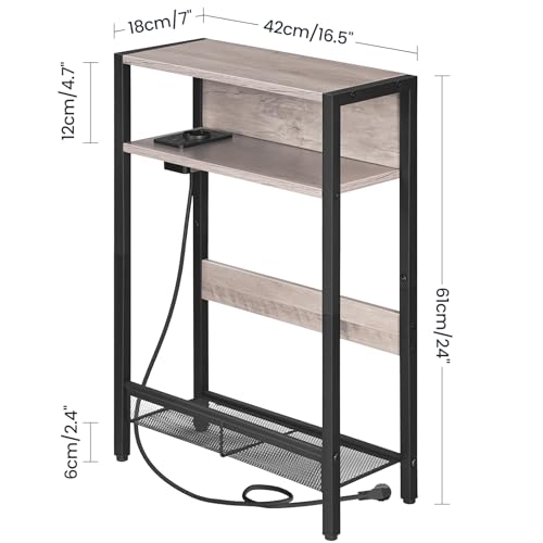 CHOEZON Mesa Auxiliar Estrecha, Mesita de Sofá con Base de Carga, Mesilla de Noche Estrecha, Mesita de Centro con 3 Niveles, Sala de Estar, Gris Envejecido DTBZ05CBH - imagen 3