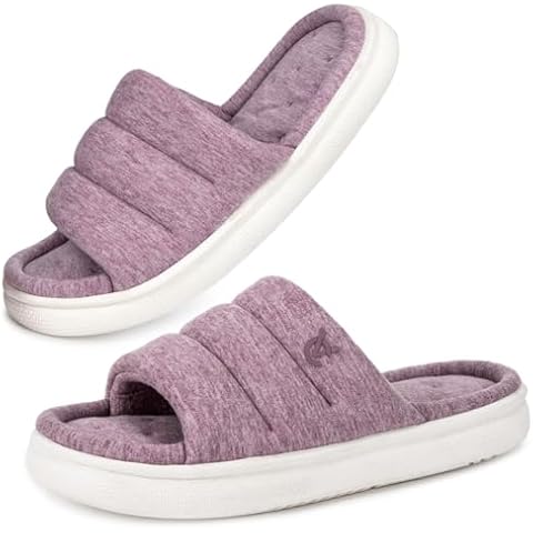 VeraCosy Slippers for Women Comfy Open Toe Memory Foam Slip on House Shoes Light Mulberry, 7-8 US Cover