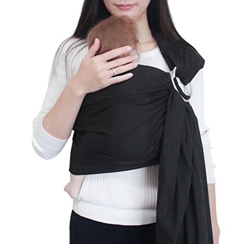 Image of Vlokup Ring Sling Baby Carrier, Soft Cotton Baby Sling Carrier Newborn to Toddler, Baby Wrap Carrier for Plus Size Parents, Perfect Shower Gift, Black